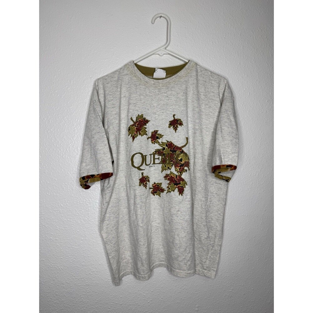 Vintage Quebec Canada Fall Leaves Men's Cityscape Single Stitch Shirt Large 90's